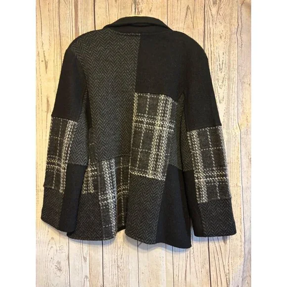Keren Hart Wool Black & Gray Design Jacket Size Medium Office Party Classy Warm - Picture 6 of 7